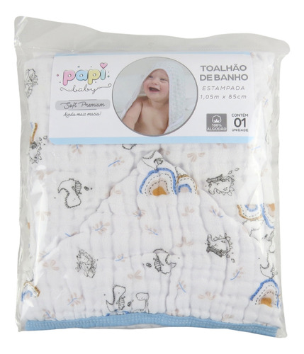Toalhão De Banho Papi Mami Soft Premium C/ Capuz Dino