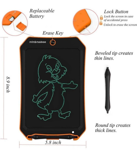 Imagen 6 de 6 de Pizarra Magica De Dibujo Para Niños Lcd Spring 10 Naranja