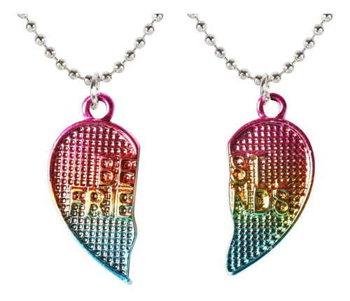 Set De 2 Collares Bff Con Dije Corazon Rainbow