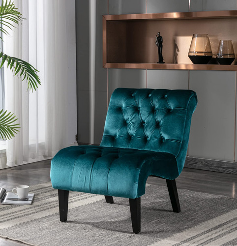 Silla Acento Confortable De Terciopelo Verde Agua Sin Brazos