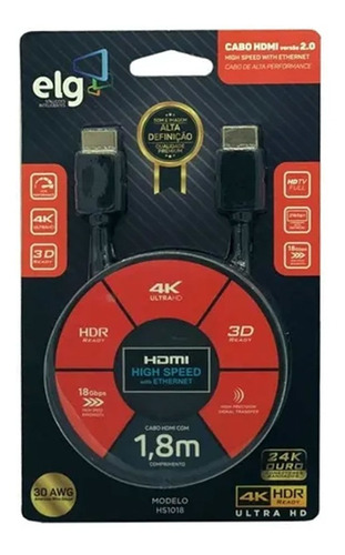 Cabo Hdmi 2.0v 3d Ready 4k De 1,8m ELG Hs1018