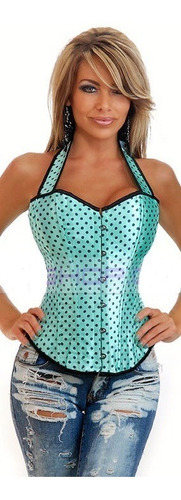 Corset Verde Agua Lunares: Talla Xs, S, M, L