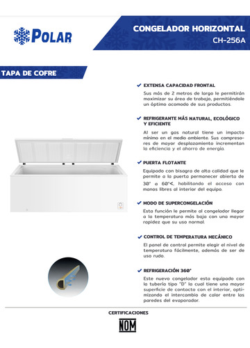 Congelador Tapa Cofre Comercial Polar Ch-256a -18°c A -27°c