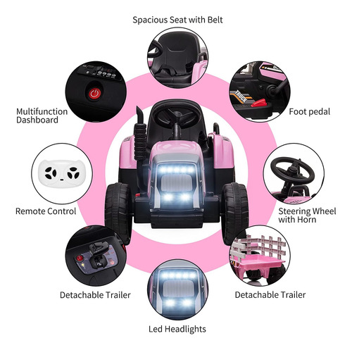 Coche De Paseo Para Niños De 12 V Con Remolque, Juguete Eléc