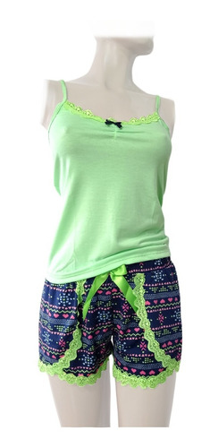 Pijama Short Dama Lycra Algodon Esqueleto Encaje Mujer