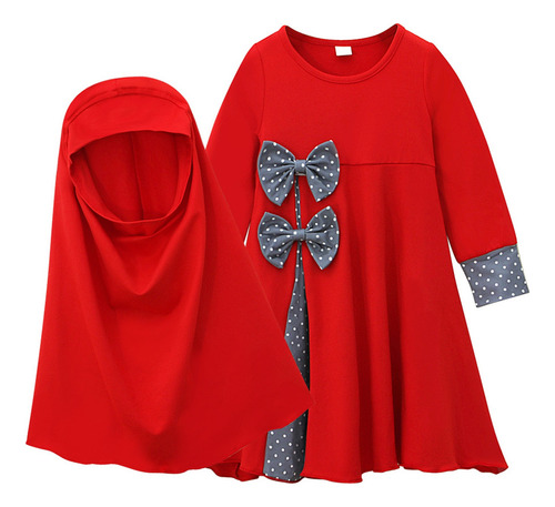 Vestido Musulmán De Manga Larga Con Cuello Redondo Y Lazo En