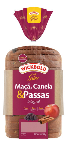 Pão Integral Maçã, Canela e Passas Wickbold Grão Sabor Pacote 500g