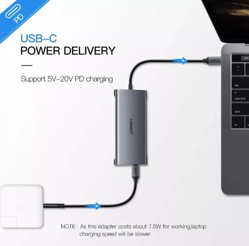 Adaptador De Red 8 En 1 Ugreen Tipo C Hub3.0 Hdmi Macbook