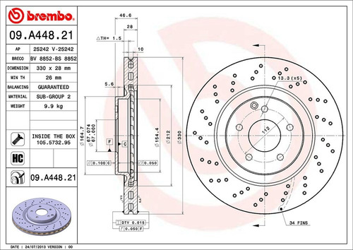 Disco Brembo Mercedes-benz C-class C 320 01 A 06 Del Pza