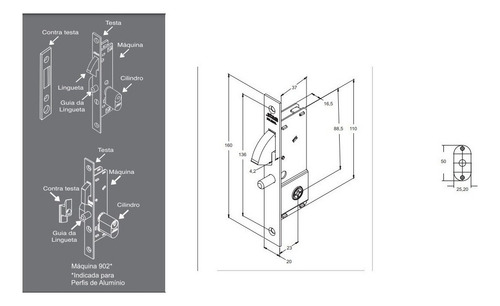 Fechadura 1940 Tetra Porta De Correr Bico Papagaio Inox Stam