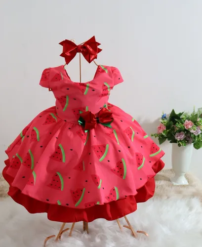 Vestido Melancia 1 Ano Infantil Menina De Festa Anivers rio