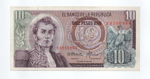 Billete De Colombia 10 Pesos 1970