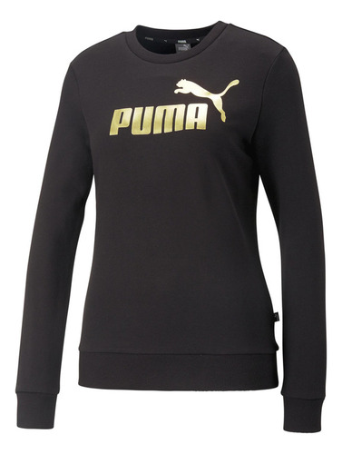 Poleron Puma Ess+ Metallic Logo Crew Tr Negro Mujer