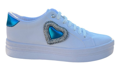Tenis Mujer Blanco Casual Moda Zapatos April Shoes 00 Azul