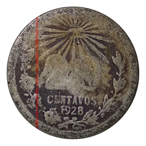 Moneda 20 Centavos 1928 Mexico Libertad Plata Ley 0.720
