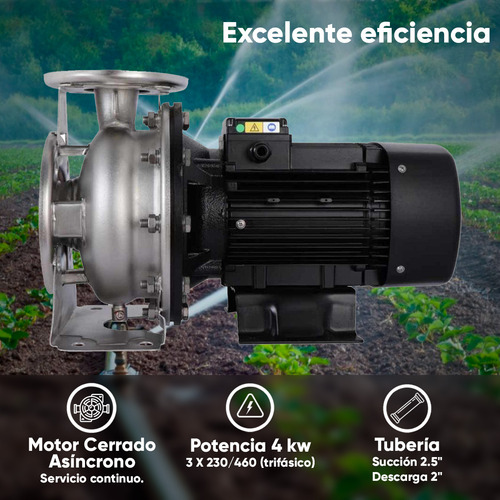 Altamira Bomba De Agua De 5.5 Hp Centrífuga Horizontal Monoblock 3 F 230/460v Cuerpo Hidráulico Impulsor Cerrado Acero Inoxidable 15 A 25 Mca 858 Lpm A 15 Mca Y 350 Lpm A 25 Mca Flux12-5.53234