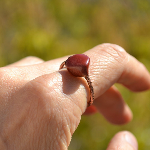 Anillo Solitario Jaspe Rojo, Cobre, Piedra Natural