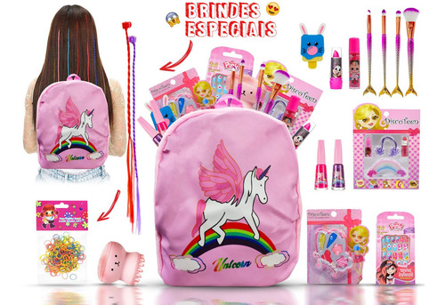 Imagem 1 de 7 de Kit Maquiagem Infantil Batom Pincel Sereia Bz132 + Brinde