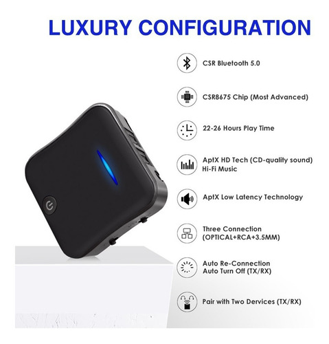 Imagem 3 de 5 de Transmissor Receptor De Audio Bluetooth 5.0 Aux Spdif Rca