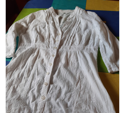 Blusa Bordada Color Blanco Manga 3/4 Nueva Talle M Para Dama