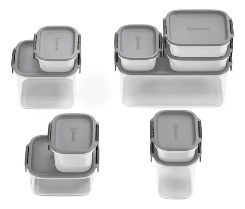 Electrolux Kit 10 Potes Herméticos De Plástico Cinza, 9,15l, Safelock, Empilhável e Modular