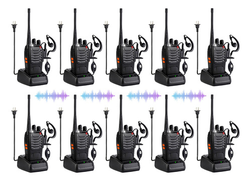 10 Radios Walkie Talkie Recargable, Con Manos Libres