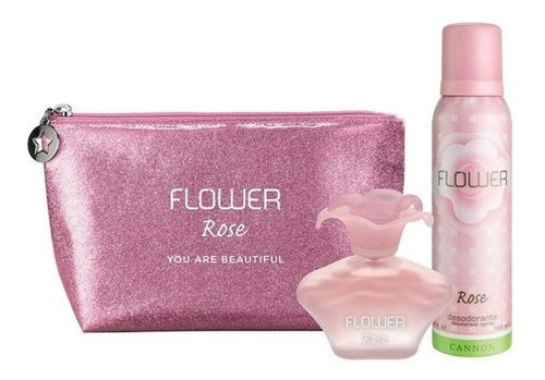 Perfume Mujer Flower Rose + Desodorante + Neceser Estuche