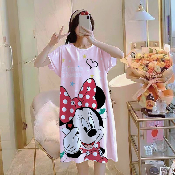 Vestido Niña para Dormir Regalos para Niñas Edad 2-12 Años Ropa Niña de Estar en Casa Disney Pijama Niña Minnie Mouse Camison Niña de Manga Corta 