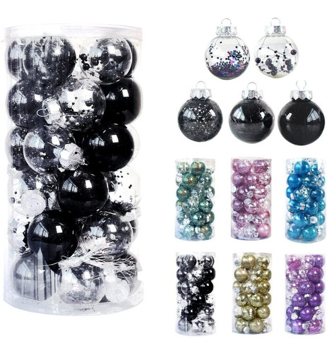 Bolas De Navidad Transparentes Con Relleno Negro X30