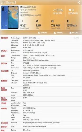 Zte Blade A51 2gb 64gb Dual Sim Duos