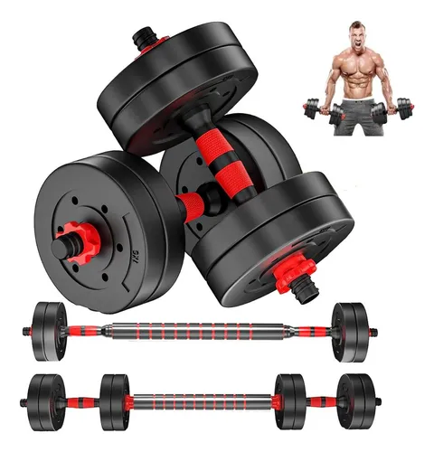 Kit Pesas Mancuernas 15 Kg Con Barra Extensora Termo Forrada