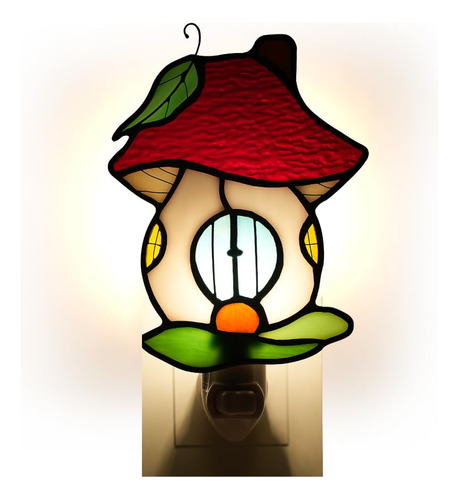 Boxcasa Mushroom House Stained Glass Decorations Night Light