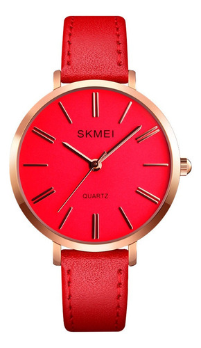 Reloj Mujer Skmei 1397 Cuero Ecologico Minimalista Elegante Color de la malla Rojo Color del bisel Dorado