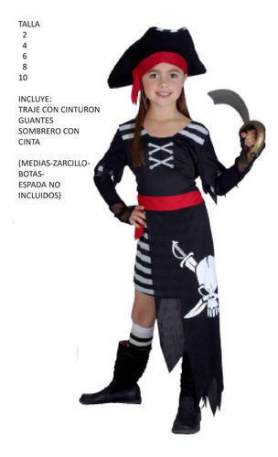 Disfraz Infantil Para Niñas Pirata Carnaval 