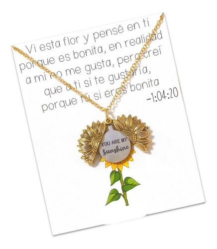 Collar De Girasol Relicario Oro Laminado + Tarjeta