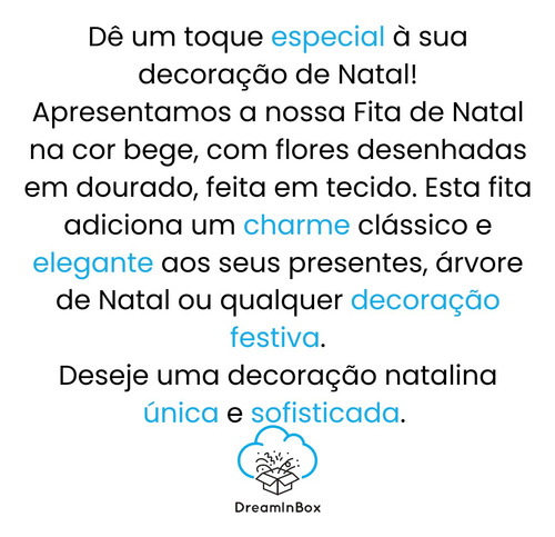 Fita Para Fazer Laço De Natal Para Arvore Bege E Dourado