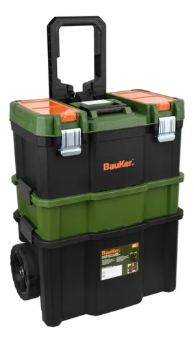 Carro Caja Herramientas Ruedas Desmontable Set Valija Bauker Verde Musgo