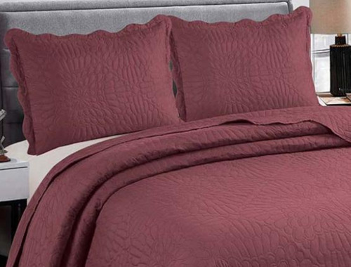 Kit Cobre Leito Veneza Casal Padrão Cama Box Cores Cor Bordô Colcha Cobre Leito Lisa