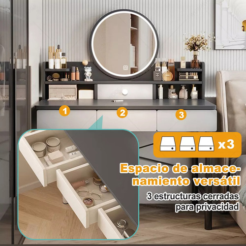 Tocador Multifunción Con Espejo Led 4 Cajones