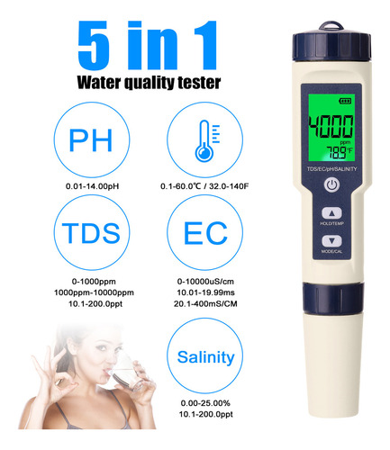 // Medidor De Agua Profesional 5 En 1: