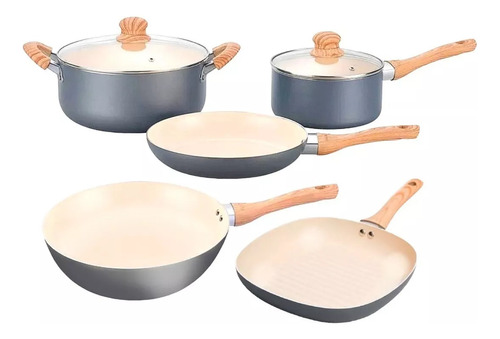 Set 5 Pz Cacerola Olla Sarten Bifera Wok Hudson Ceramica