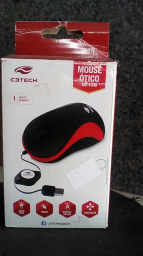Mouse Ótico Ms-10rd C3tech Preto Com Vermelho. Novo 