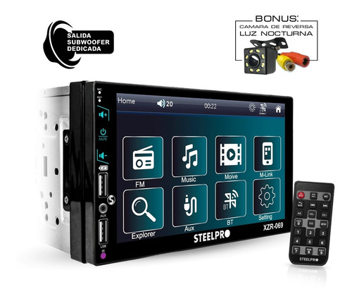 Imagen 2 de 9 de Autoestéreo Con Pantalla 7' Mirrorlink Bt + Cámara- Steelpro