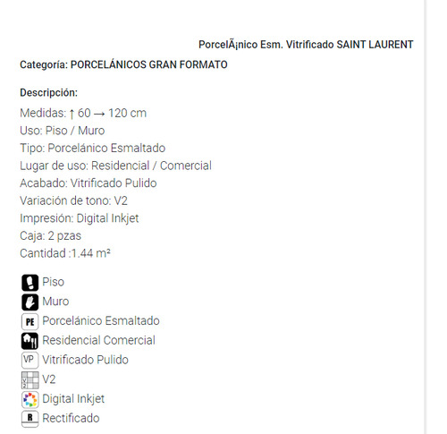 Porcelanato Esmalt Vitrificado Saint Laurent Castel 60x120