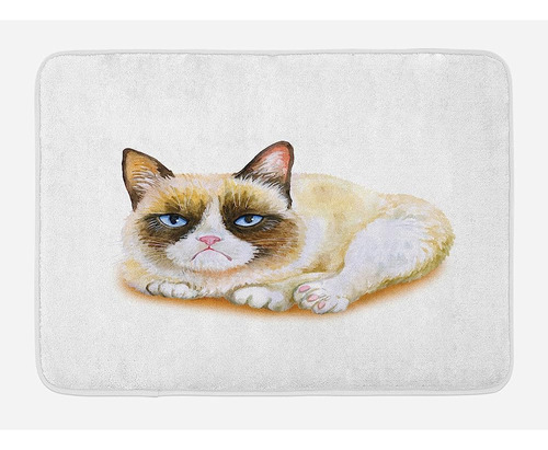 Ambesonne Animal Bath Mat, Grumpy Siamese Cat Angry Paws Kit