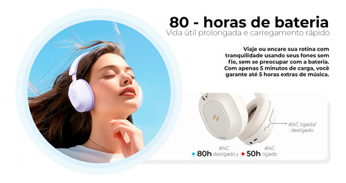 Headphone Gamer Havit H668BT Bluetooth 5.4 Over-ear 3d Multiponto ANC Hibrido 80h Cor Bege