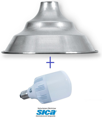 Colgante Campana Aluminio Galpon E27 40cm + Lámpara Led 20w