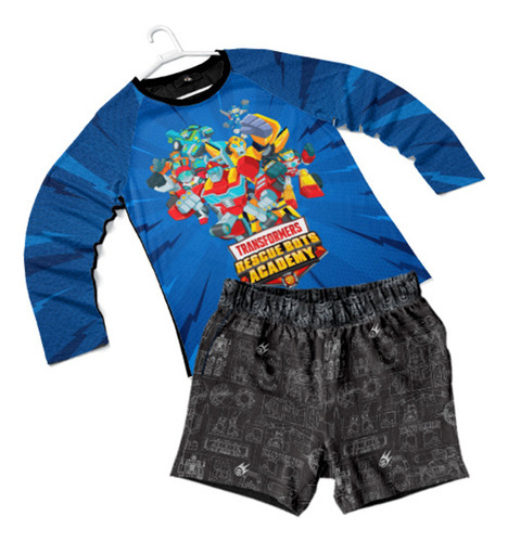 Traje De Baño Short + Playera Proteccion  Solar Niños Robots