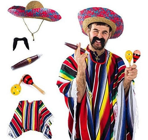 Tigerdoe Mexican Costume Sombrero Serape Poncho Cigar Bigote
