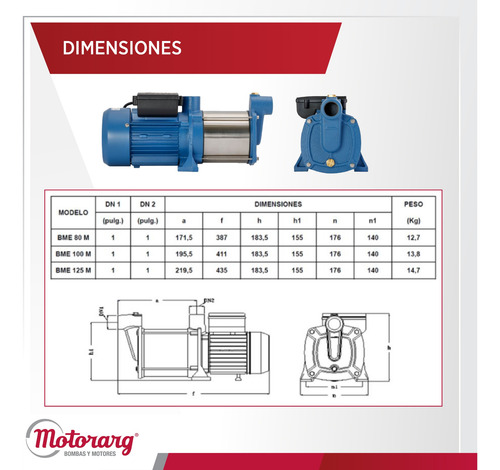 Imagen 5 de 6 de Bomba Centrifuga Multietapa Motorarg Bme125. Ideal Riego